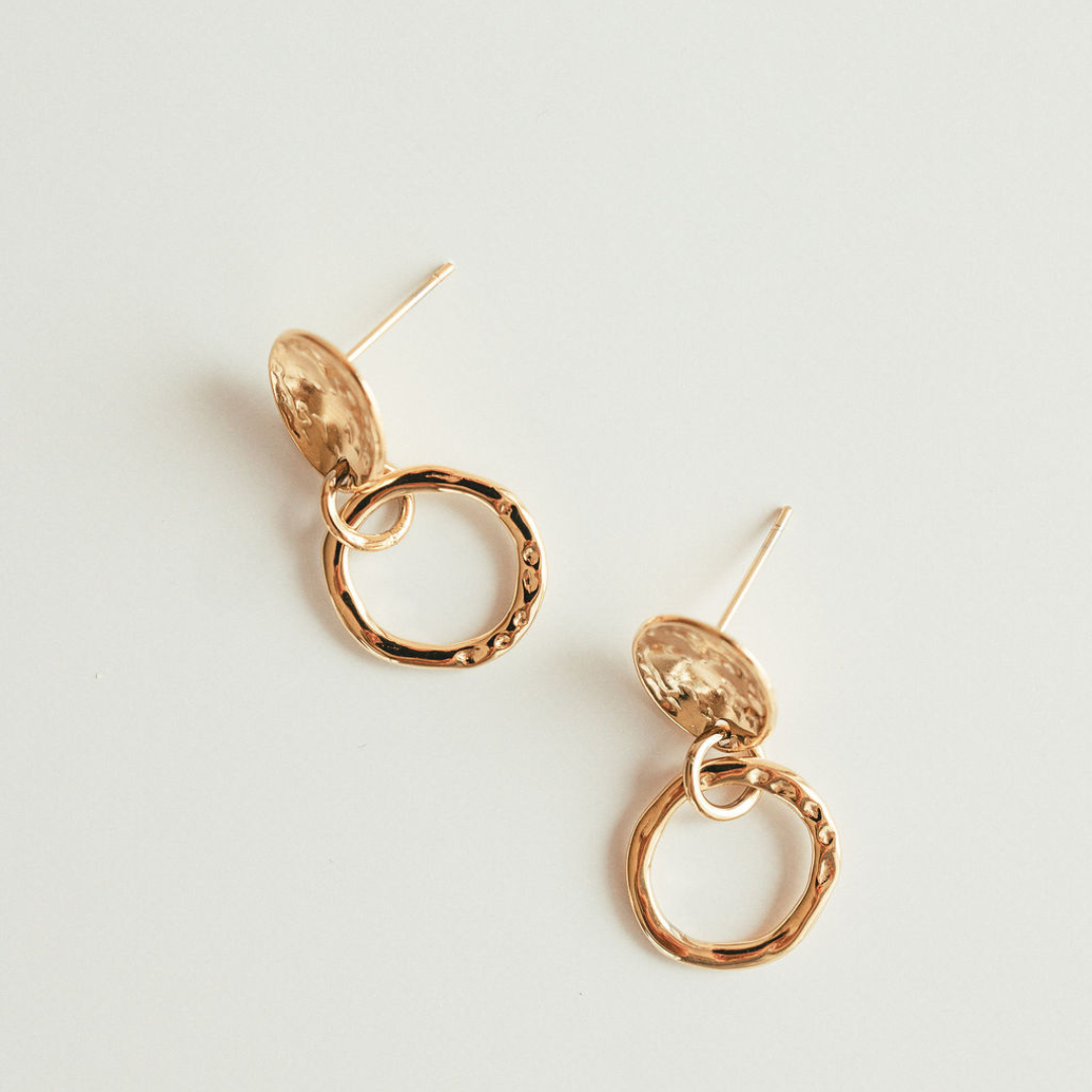 Gold-Plated Textured Circle Drop Earrings