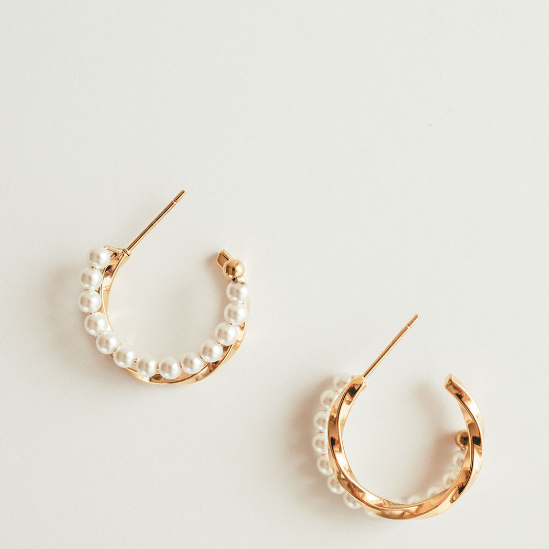Pearl & Gold-Plated Double Hoop Earrings