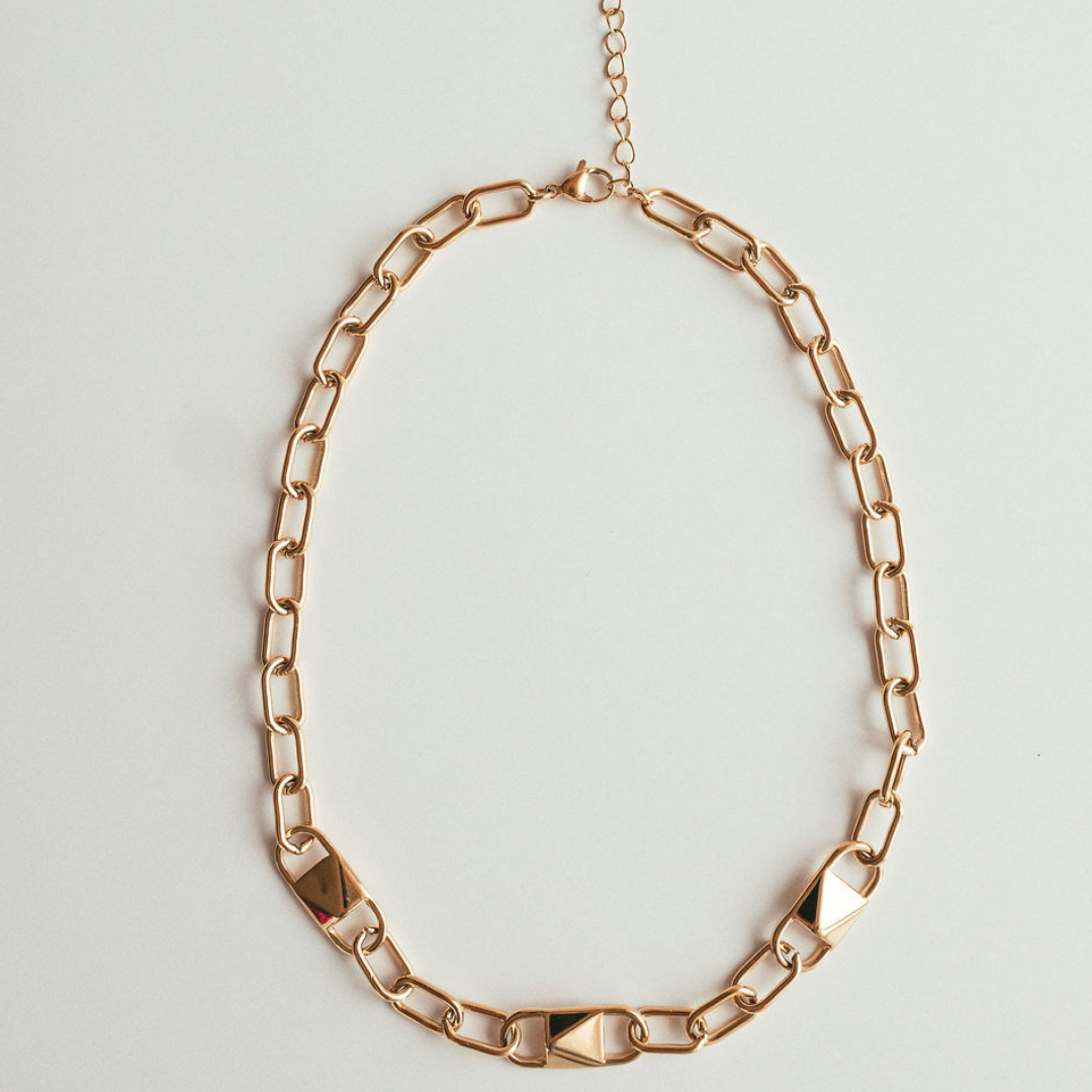 Gold-Plated Geometric Link Necklace