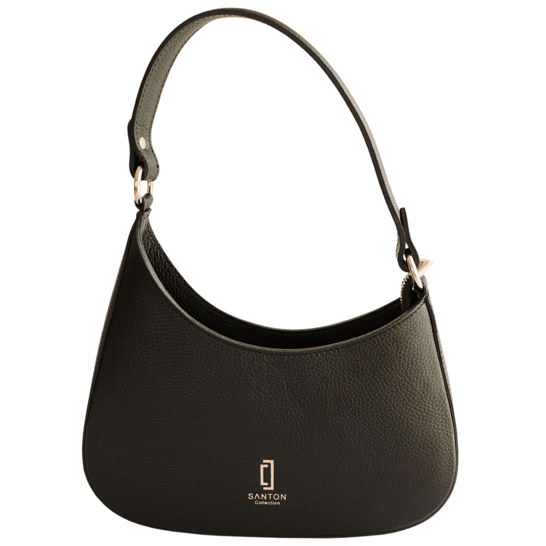Sleek Leather Shoulder Bag - Black