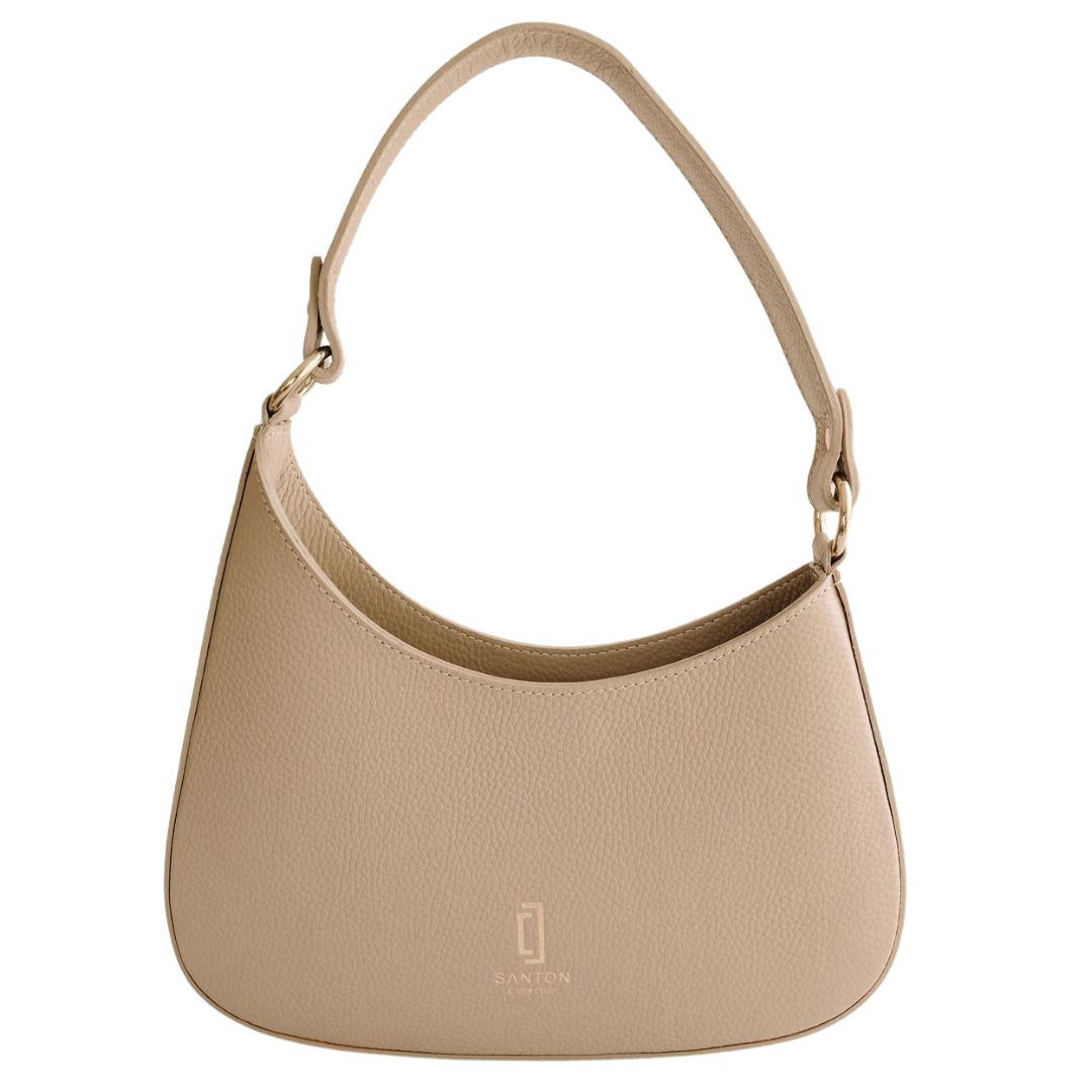 Sleek Leather Shoulder Bag - Beige