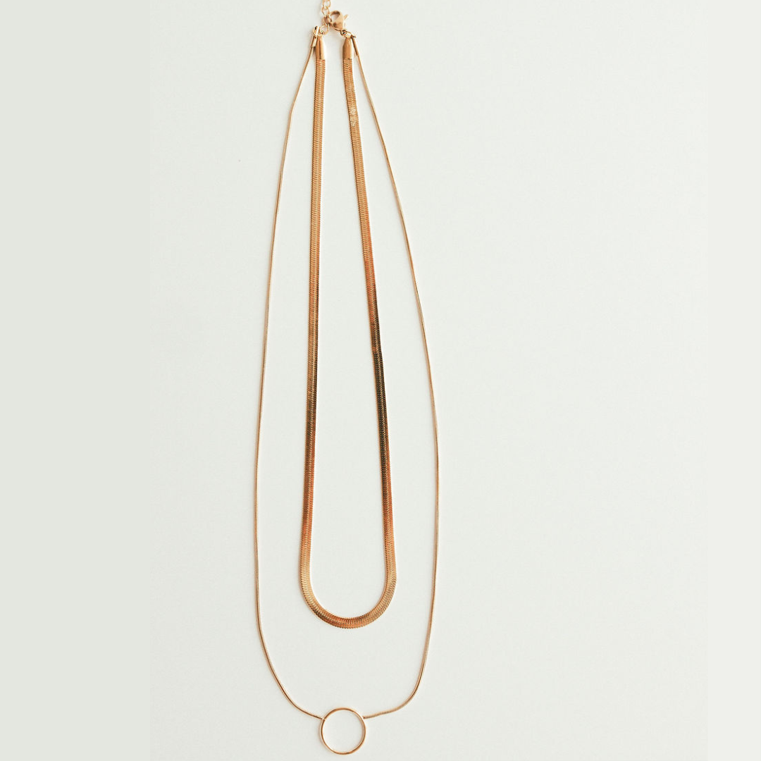 Gold-Plated Circle & Snake Chain Necklace Set