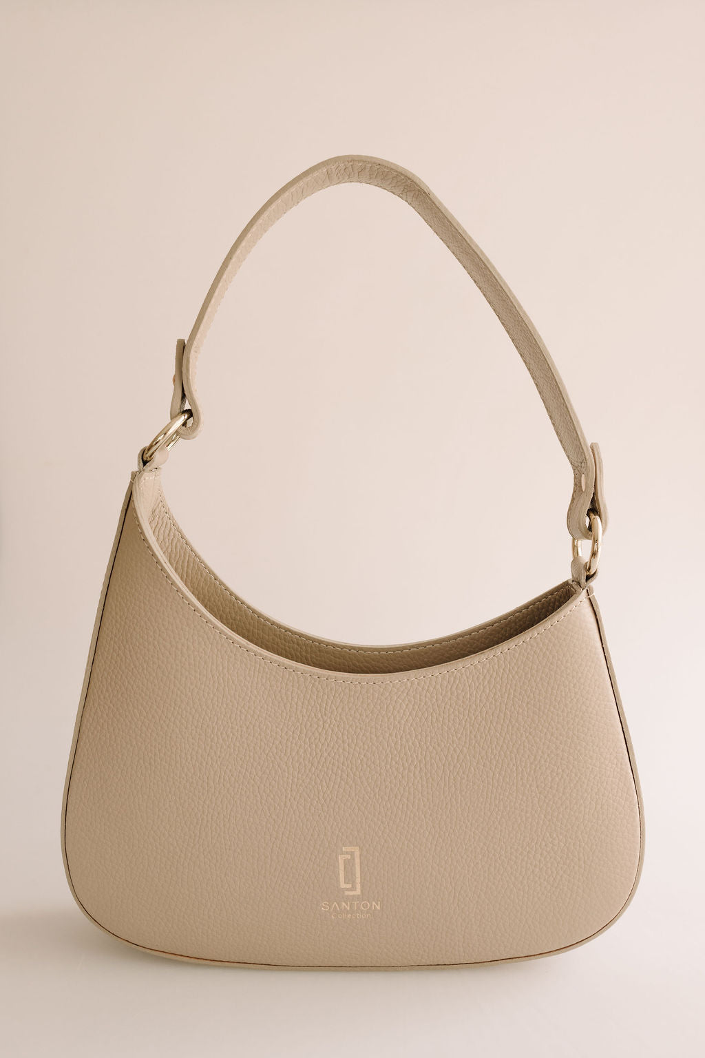 Sleek Leather Shoulder Bag - Beige