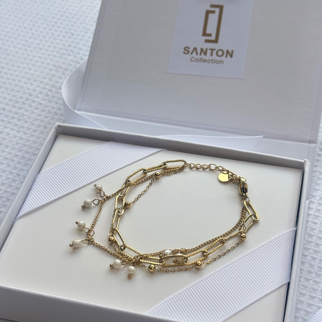 Gold-Plated & Pearl Layered Bracelet