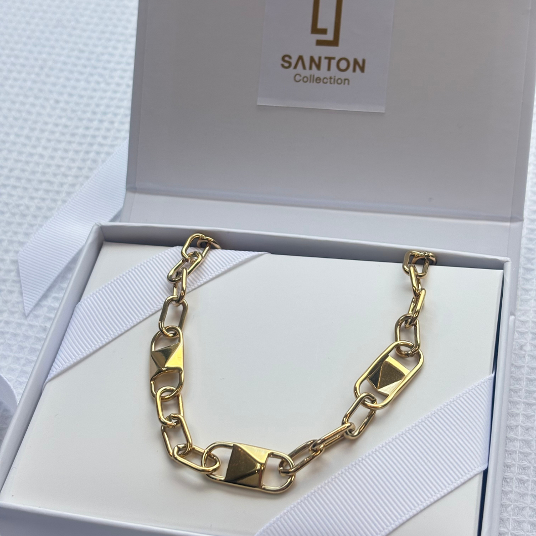 Gold-Plated Geometric Link Necklace
