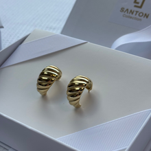 Load image into Gallery viewer, Striped Gold-Plated Hoop Earrings
