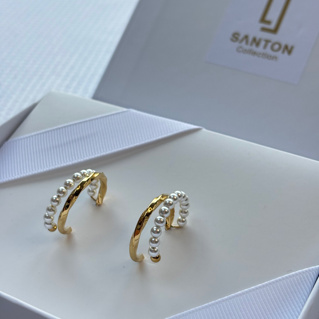 Pearl & Gold-Plated Double Hoop Earrings