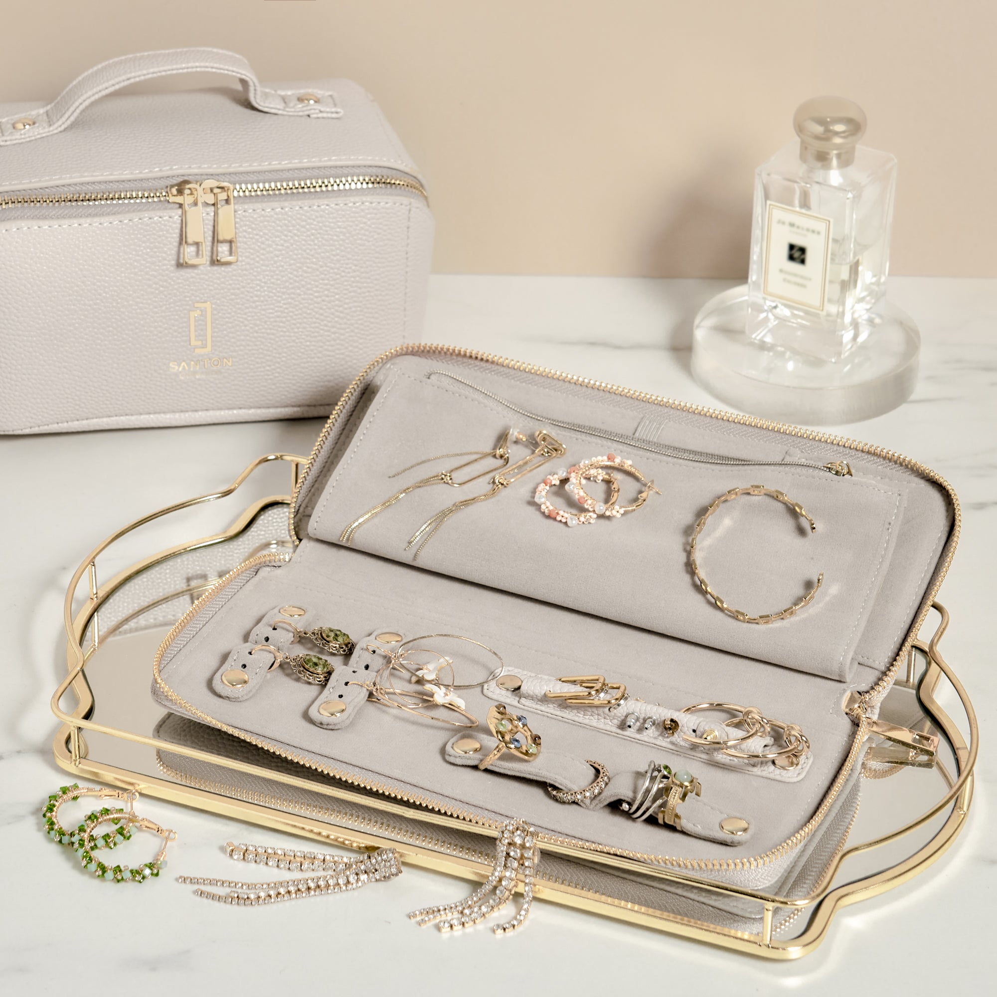 Matching Jewellery Case and Make-up Bag Gift Set - TAUPE